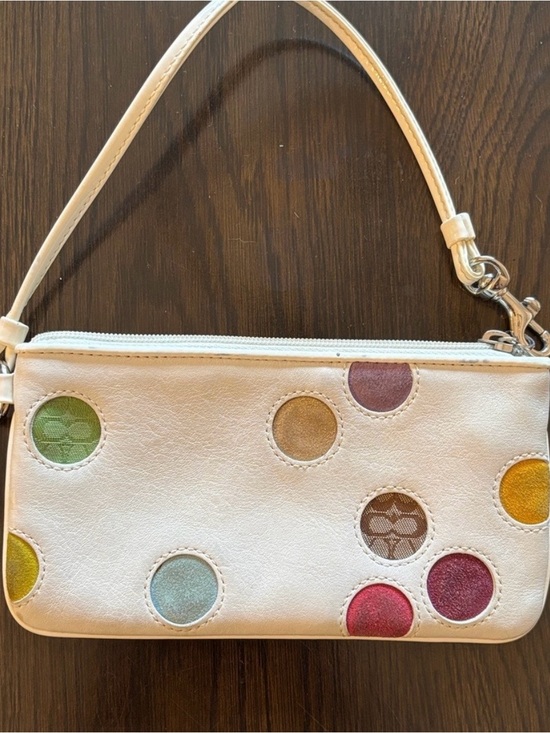 Coach Handbags - Coach limited edition White Polka Dot Wristlet Clutch with Multicolor Accents